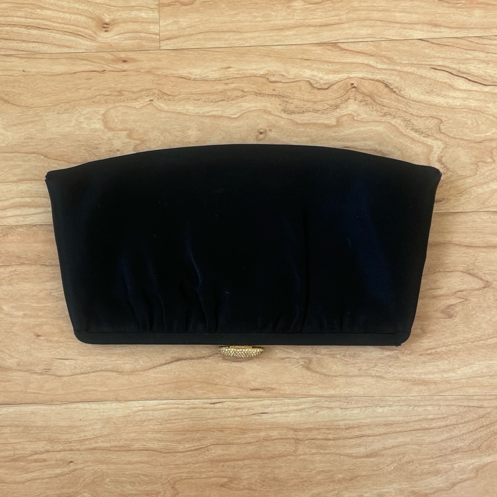 VINTAGE BLACK 100% SILK MORRIS MOSKOWITZ MM HANDBAG WITH CRYSTAL CLASP - Picture 3 of 12